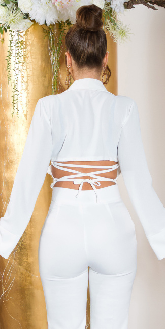 Blouse with open back for lacing White